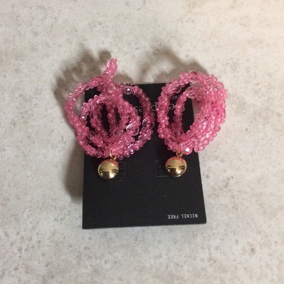 NWT Free Press gold post with medium pink swirl bead earrings - Picture 3 of 8